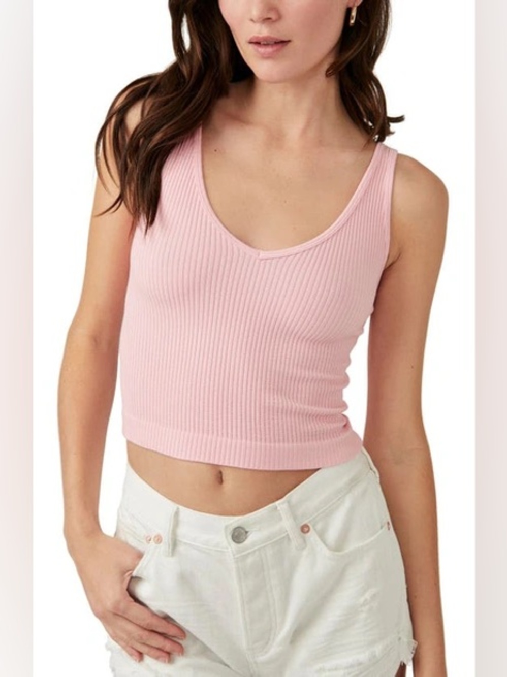 Free People Intimately Rib Brami Crop Tank in Sugar Shock Balletcore Lounge M/L